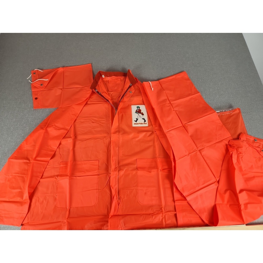 NOS Vintage Johnnie Walker Red Label Men XL Rain Gear 3-Pc Set Orange Promo Rare